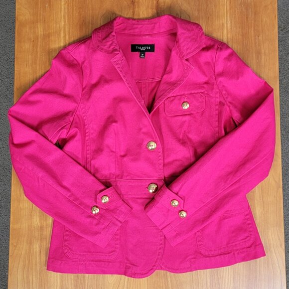 Talbots Stretch Cotton Hot Pink Gold Button Jacket - 8P - Picture 7 of 15